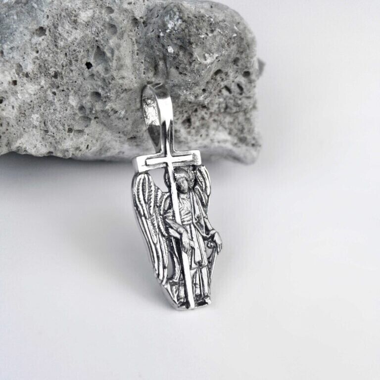 Silver 925 Pendant Guardian Angel with a Cross Jewelry Necklace