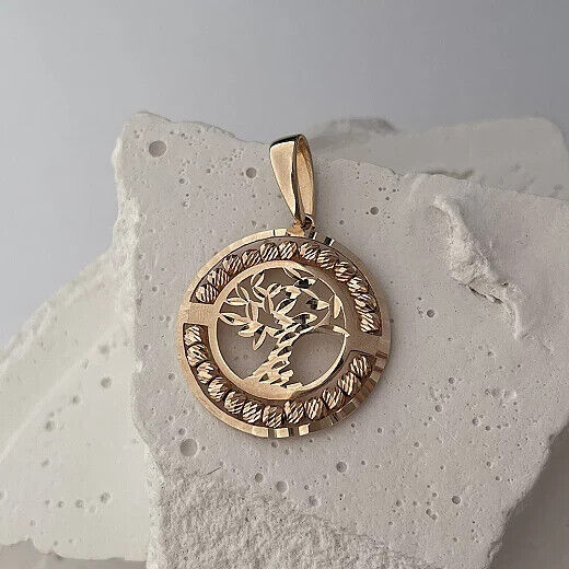 Gold Pendant Round Tree Delicate Necklace Gift Jewelry Charm 14k gold (585)