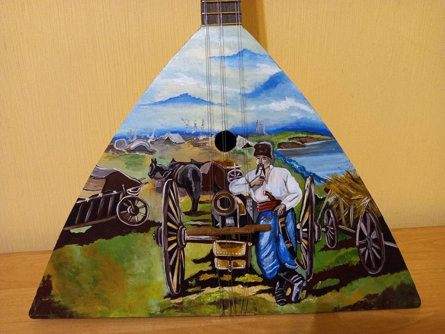 Balalayka Folk Instrument USSR Soviet Balalaika Hand Painted Cossack Kozak TOP