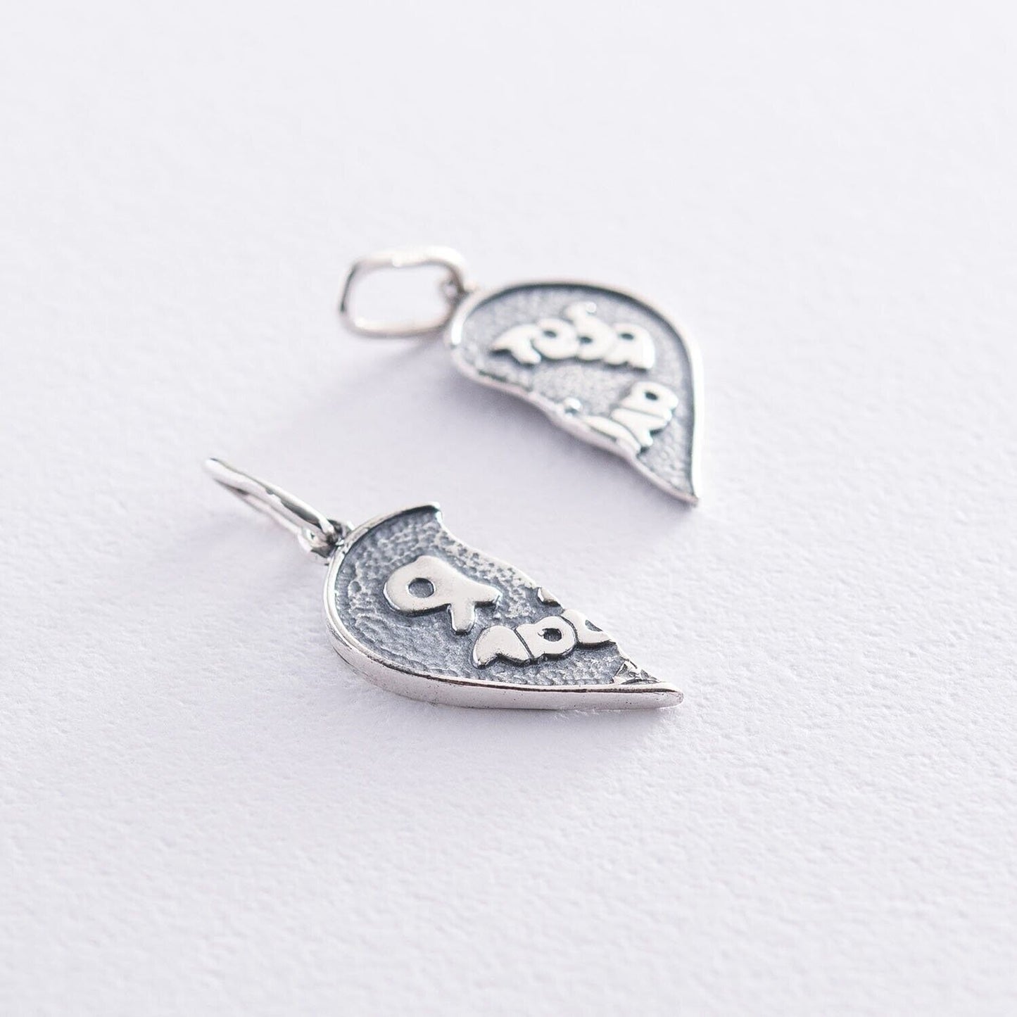 Pendant Heart Two Part For Two Lovers Necklace Jewelry Silver 925 - I love you