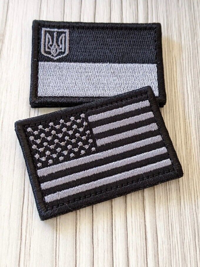 Lot of 2-Ukraine Patch - ZSU - military Flag Ukraine and Flag USA trend 2022