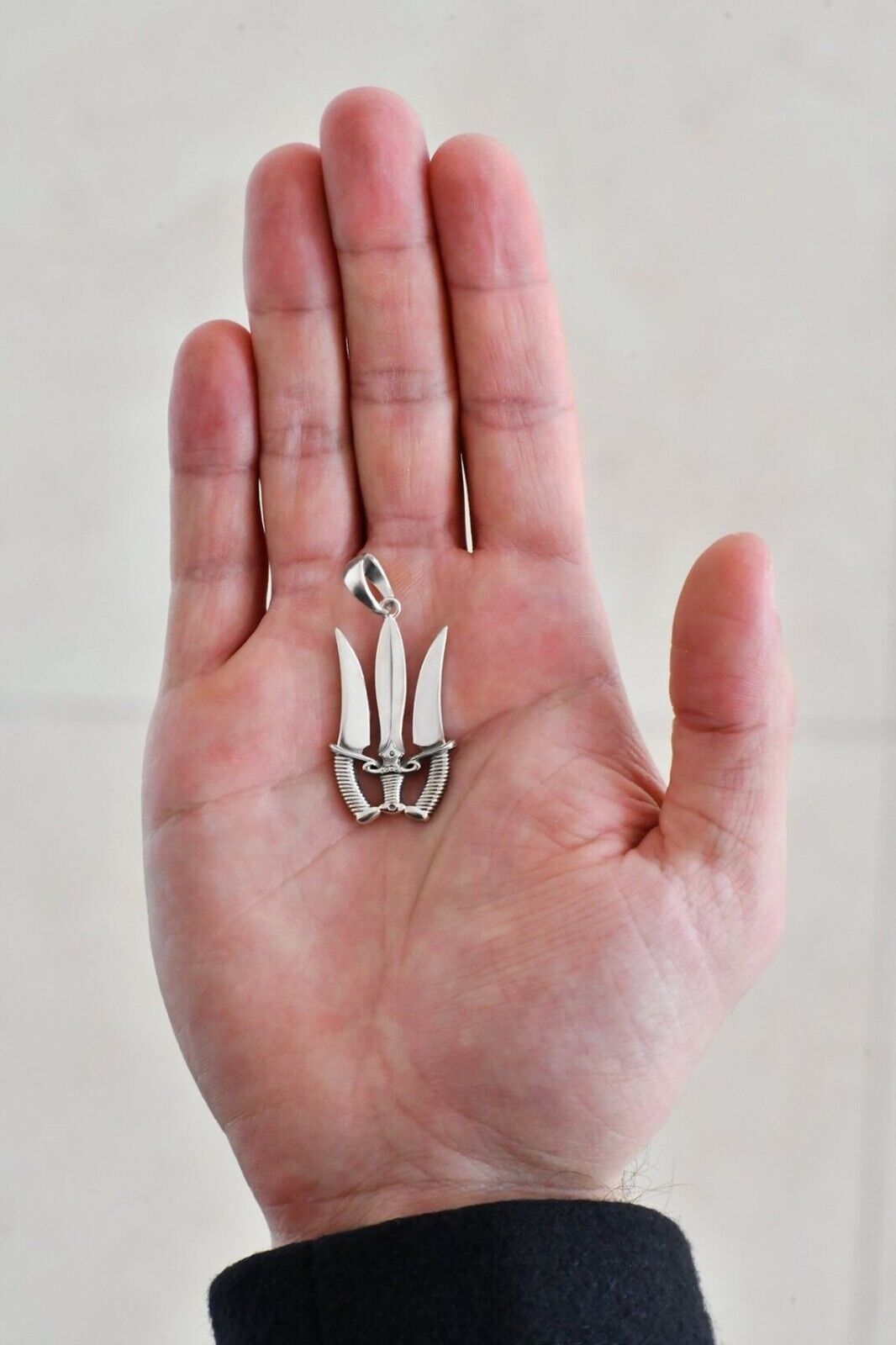 Knives Necklace Sword Pendant Ukrainian Trident Tryzub UA Sterling Silver 925