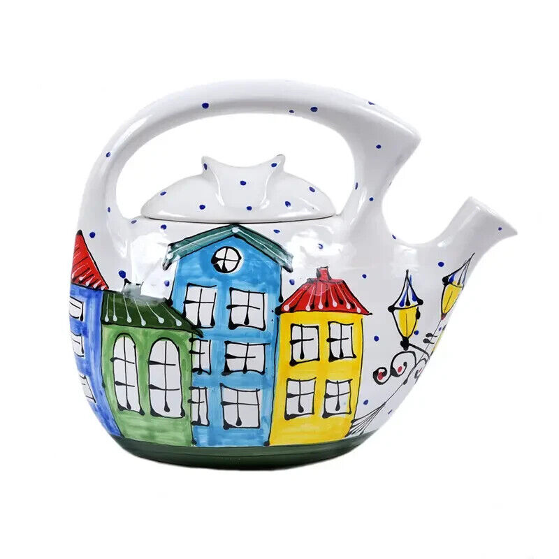 Ceramic Brewing Kettle Pot for Tea Ukrainian Ornament Vintage Style 3.0L
