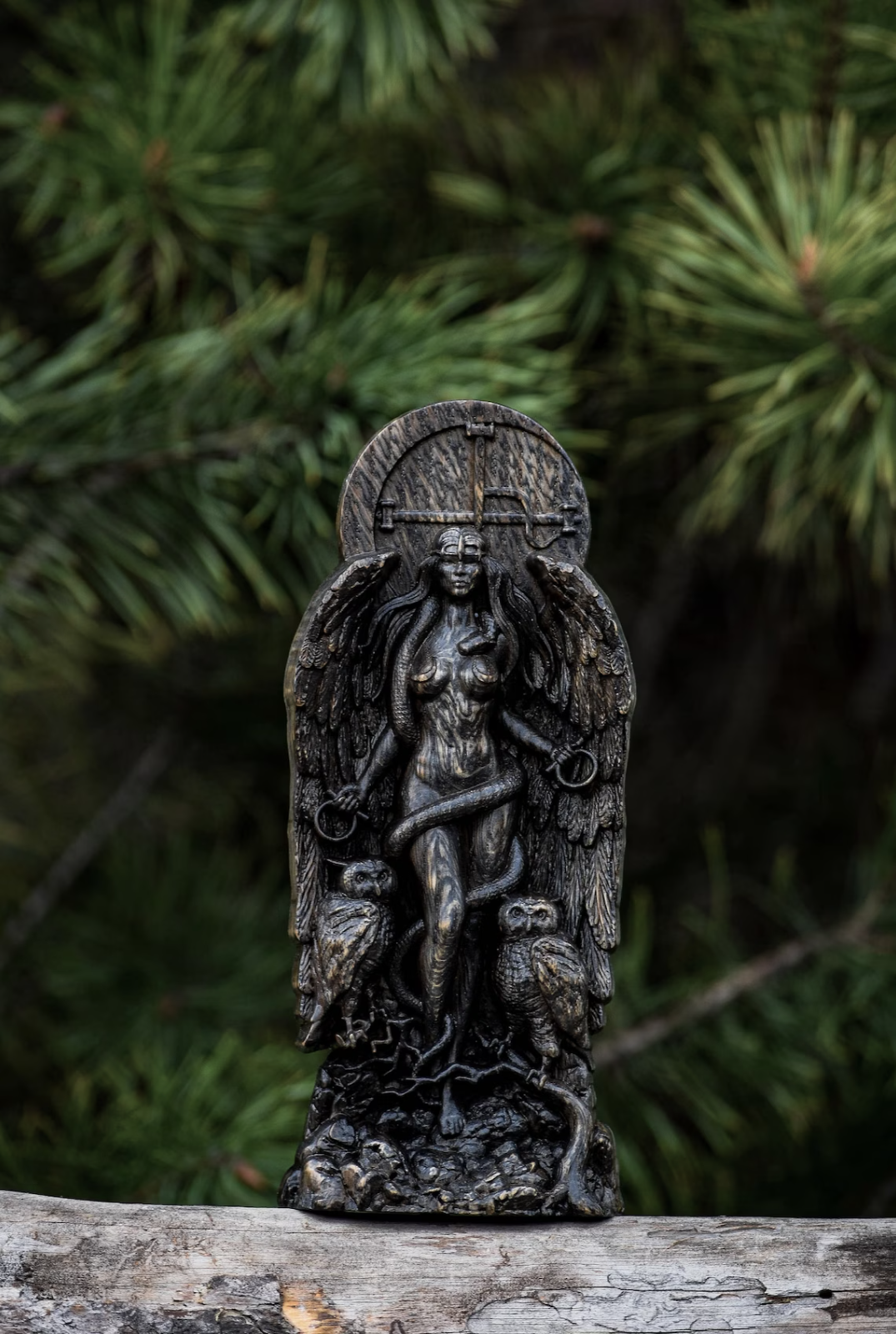 Lilith, Ishtar, Inanna Handcrafted Wooden Statue of Goddess Empowering Artwork