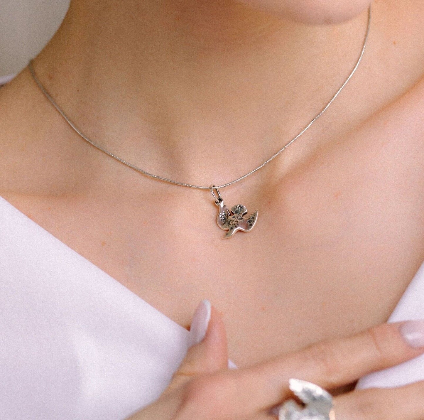 Silver 925 Pendant Dove Bird Jewelry Necklace