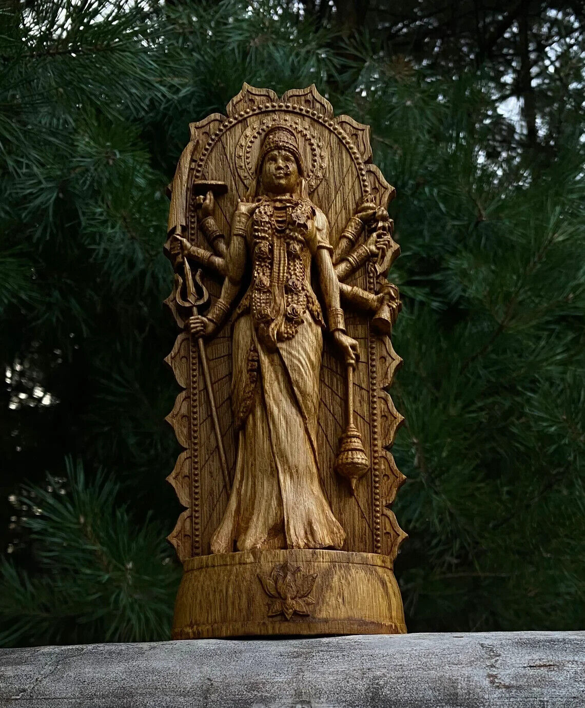 Statue of Durga, Indian, Hindu goddess Wood Carved Figurine Sculpture New Gift