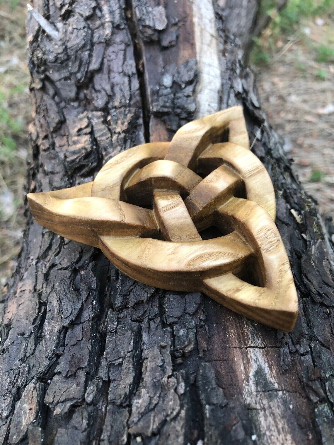 Wood carved Triquetra, Hand carved, Triquetra Decor Wooden Gift New