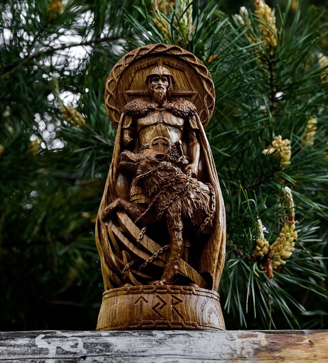 Tyr, God viking god Wood carved statue Pagan paganism, Fenrir, Odin, Wotan, Gift