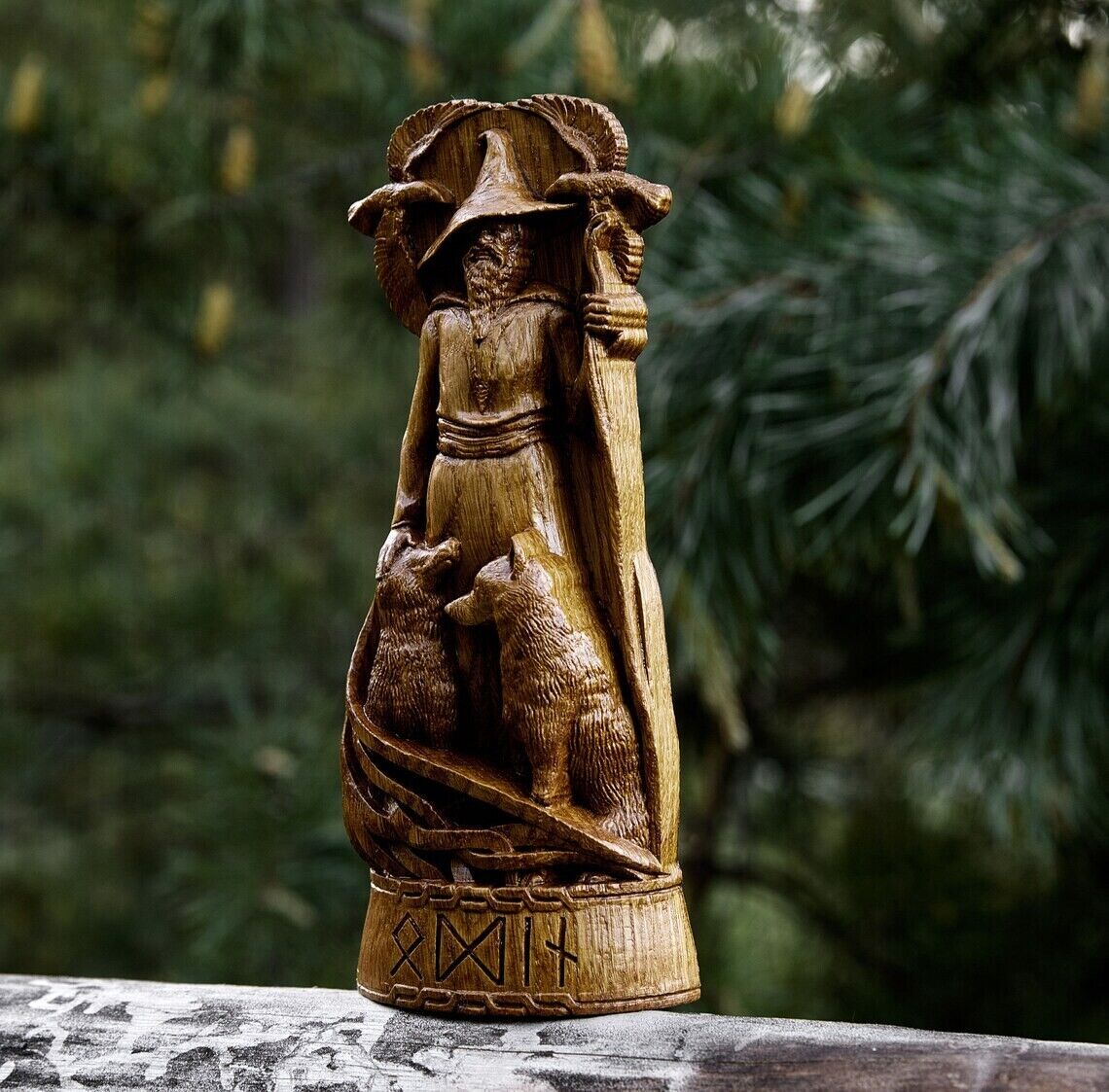 Odin Wanderer God Viking Wood carved Statue Pagan Allfather Wotan Altar Pantheon