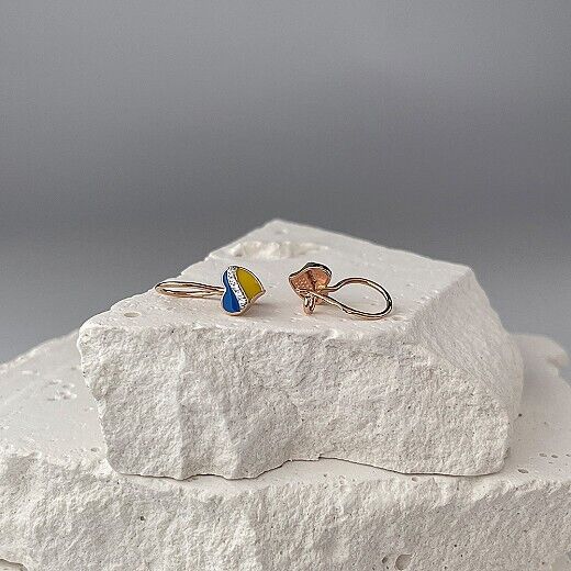 Earrings Ukrainian Flag Ukraine Symbol Heart Jewelry Charm Gift 14k gold (585)