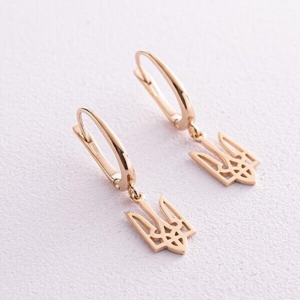 Earrings Ukrainian Trident Tryzub Ukraine Symbol Jewelry Charm 14k gold (585)