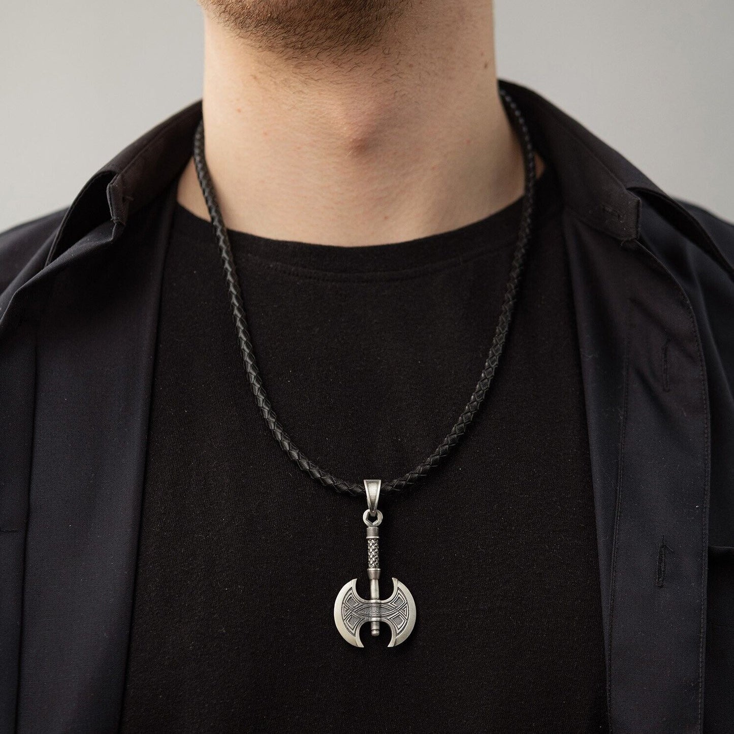 13.1 gr Men's Double Ax Axe Viking Norse Art Necklace Pendant Silver 925