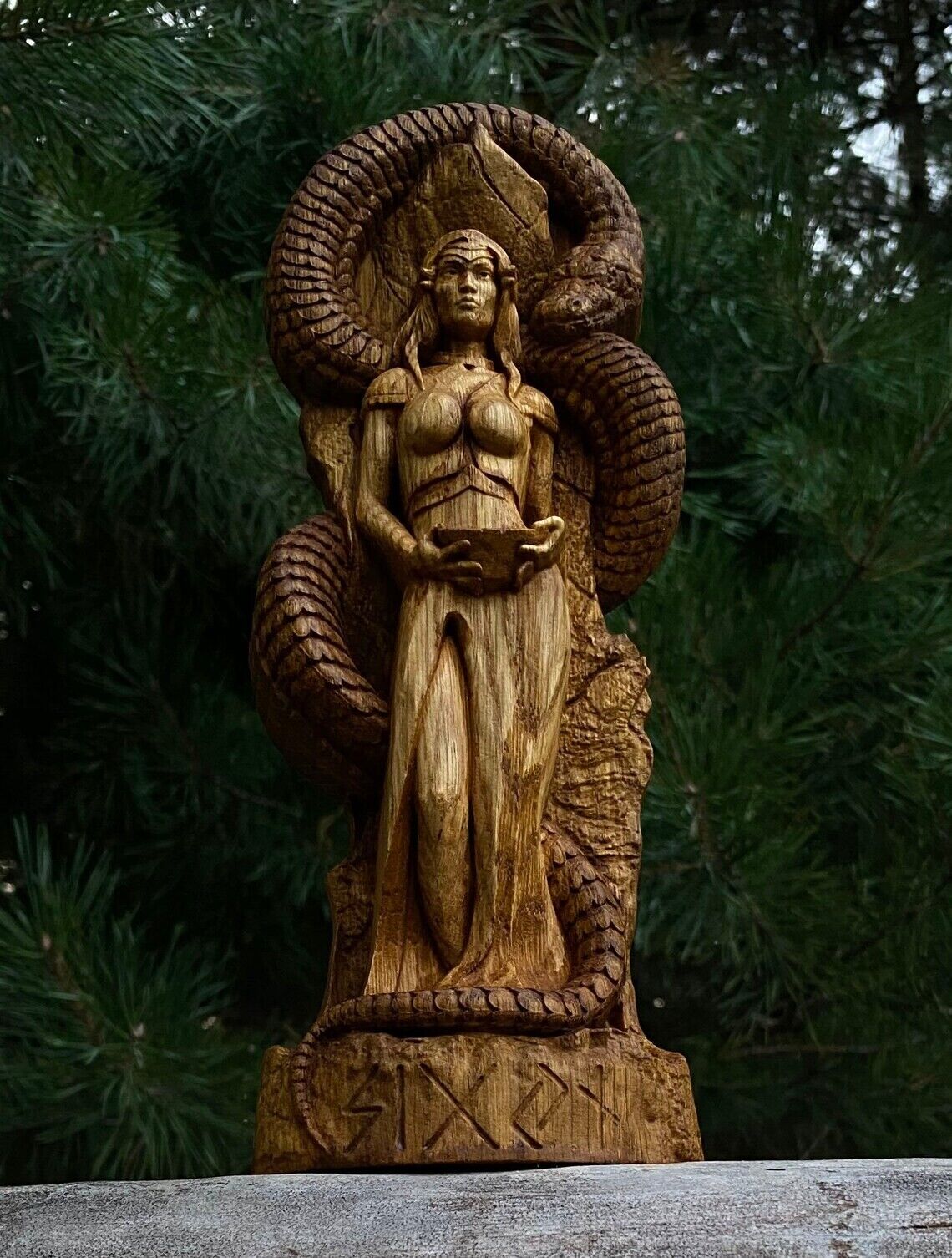 Sigun statue, viking Goddess, Wood statue, Pagan paganism God Altar sculpture