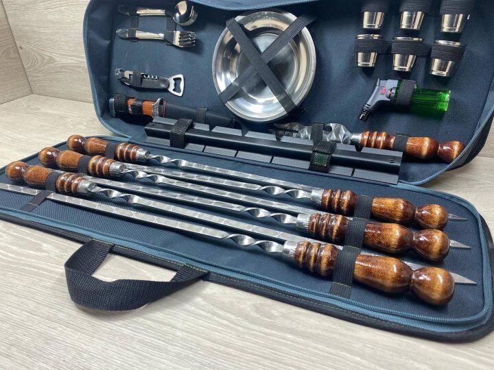 Exclusive Handmade Camping set skewers BBQ Barbecue Grill soft case NEW GIFT