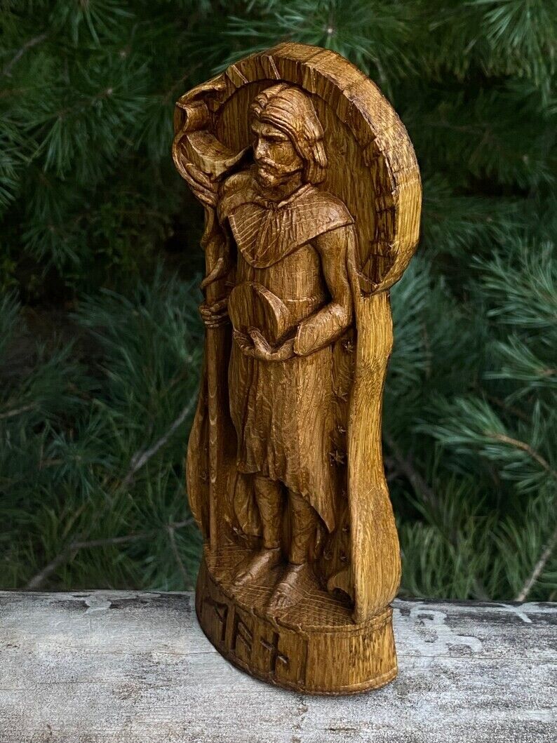 Mani God viking Wood carved statue Pagan paganism Altar sculpture pantheon Gift