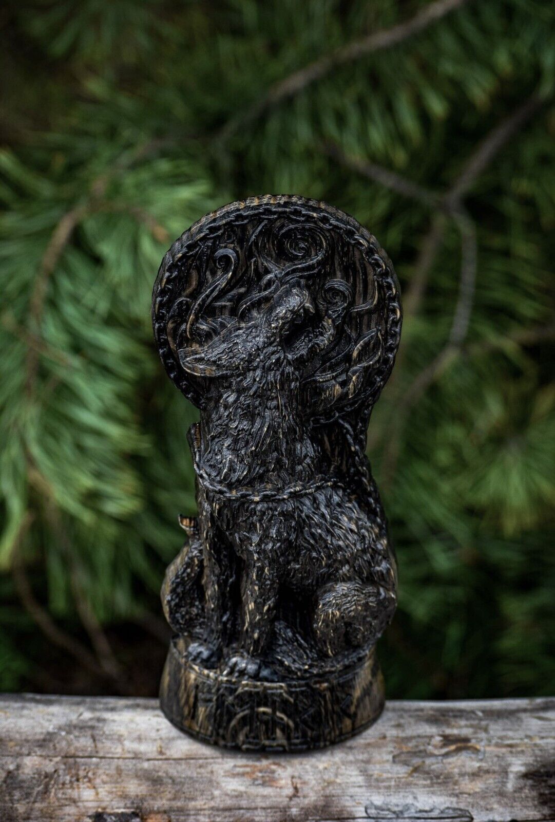Fenrir Wolf Wooden altar statue Viking Nordic Pagan Decor Carved Figurine Gift