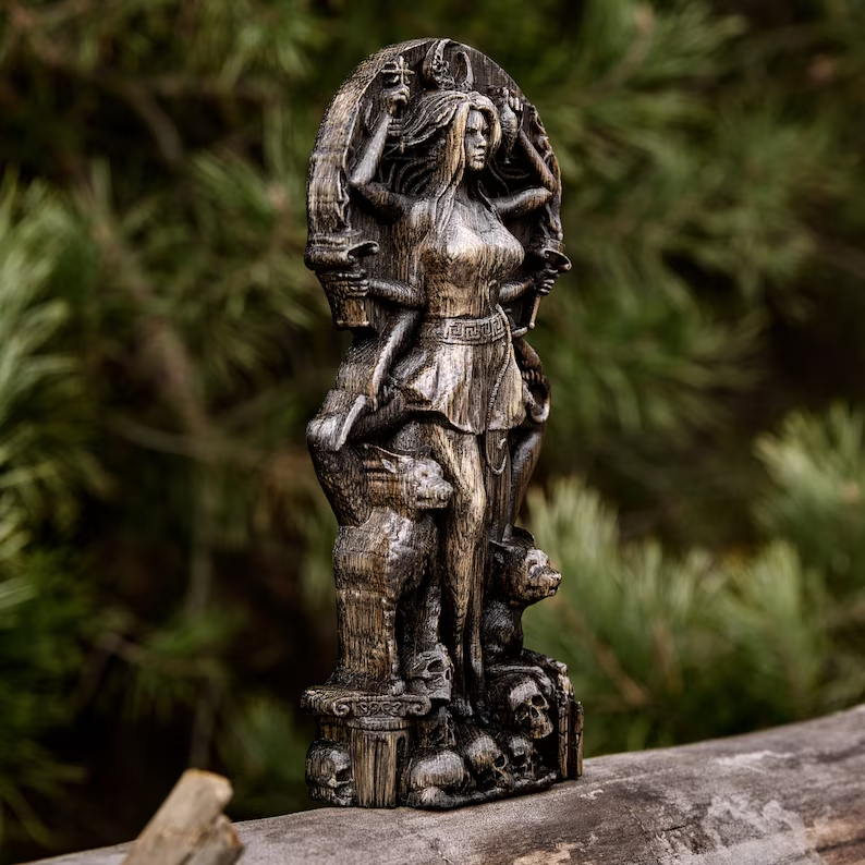 Hecate Ancient Wisdom Handcrafted Wooden Statue Greek Goddess Altar New Gift