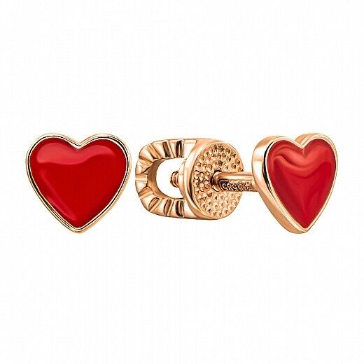 Earrings Girl Children Women Symbol Red Heart Jewelry Nice Charm 14k gold (585)
