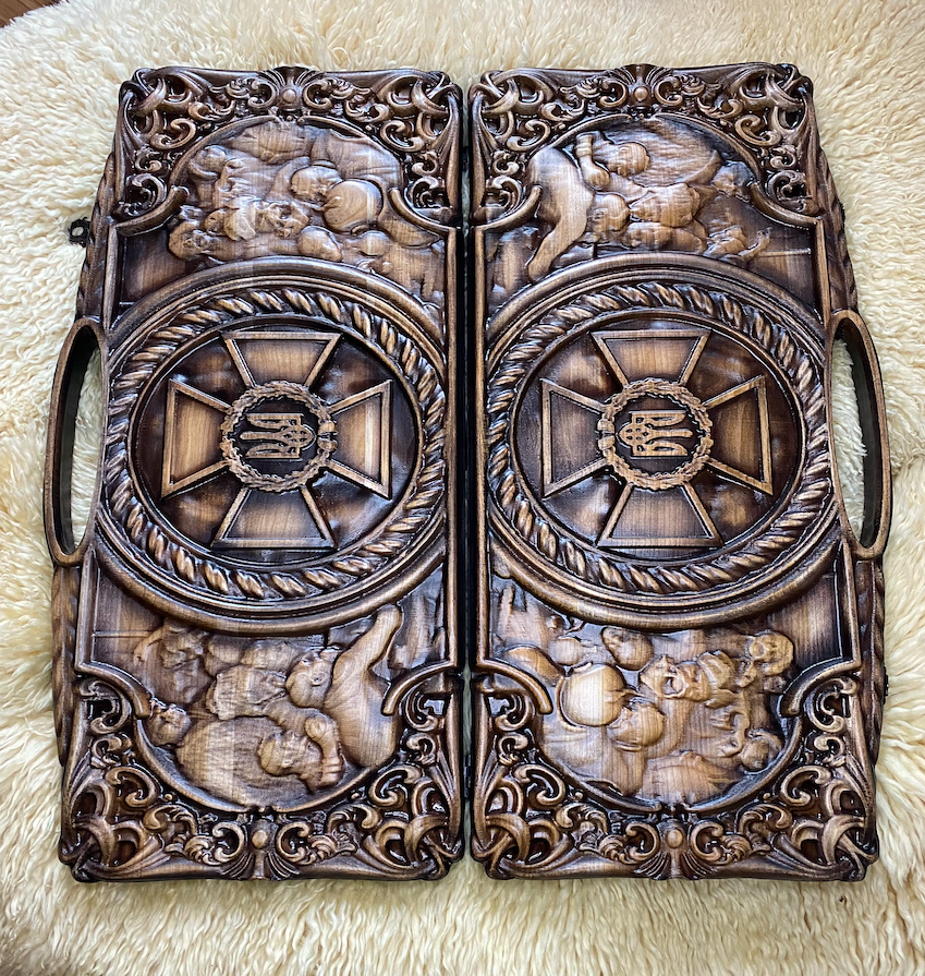 Handmade Backgammon "Armed Forces of Ukraine" – Handcrafted Ukrainian Wooden Backgammon Set (58x28cm / 22.8x11 inches)