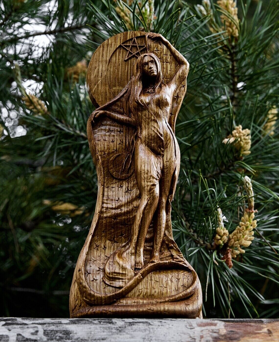 Moon Goddess, Selene Goddess, Wiccan Statue Figurine Wood God Wooden Gift New