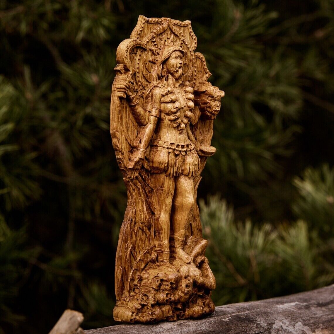 Kali Statue, Indian, Hindu Goddess Figurine Wood Carved Wooden Gift New