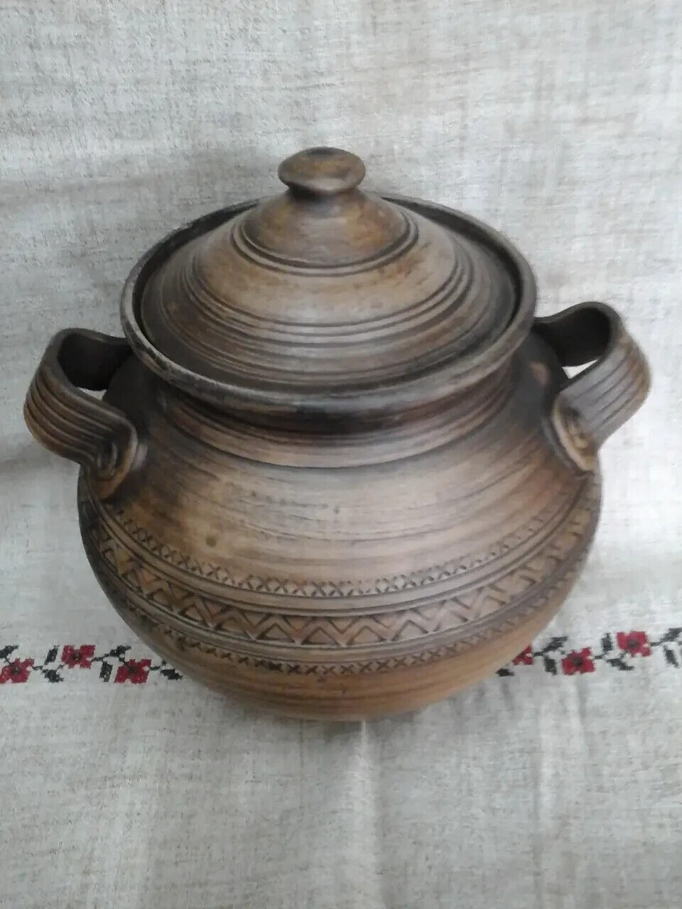 Baking Clay pot w/ lid Stoneware Cookware Ceramic Pot Soup Sugar Bowl Pottery 3L