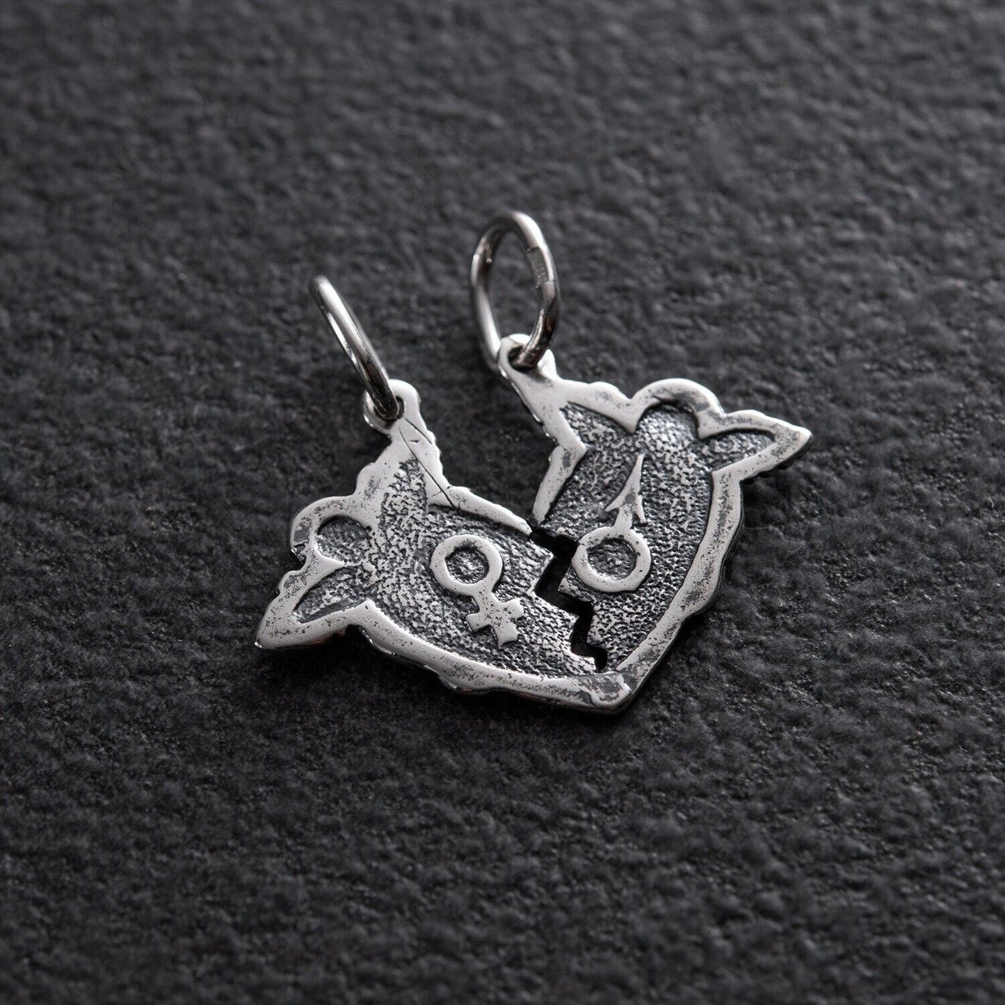 Pendant Heart Two Parts For Two Lovers Necklace Jewelry Silver 925 - I love you