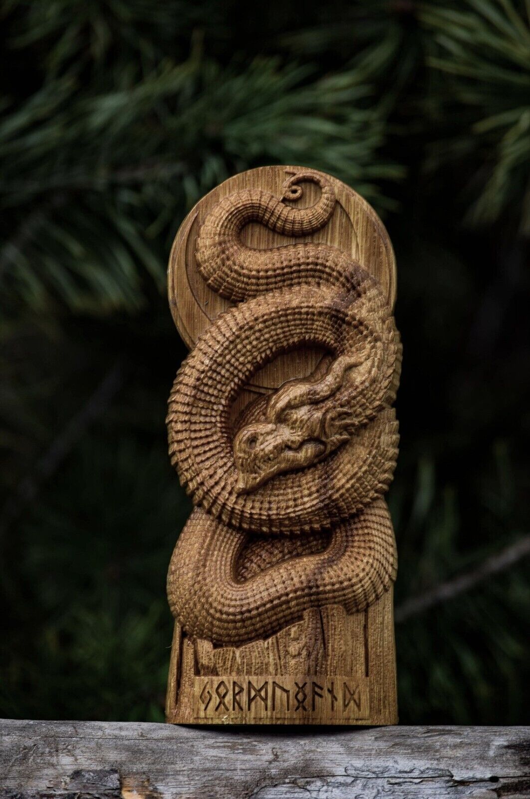 Jormungandr Wooden altar statue Viking Nordic Pagan Decor Figurine Wood Gift New