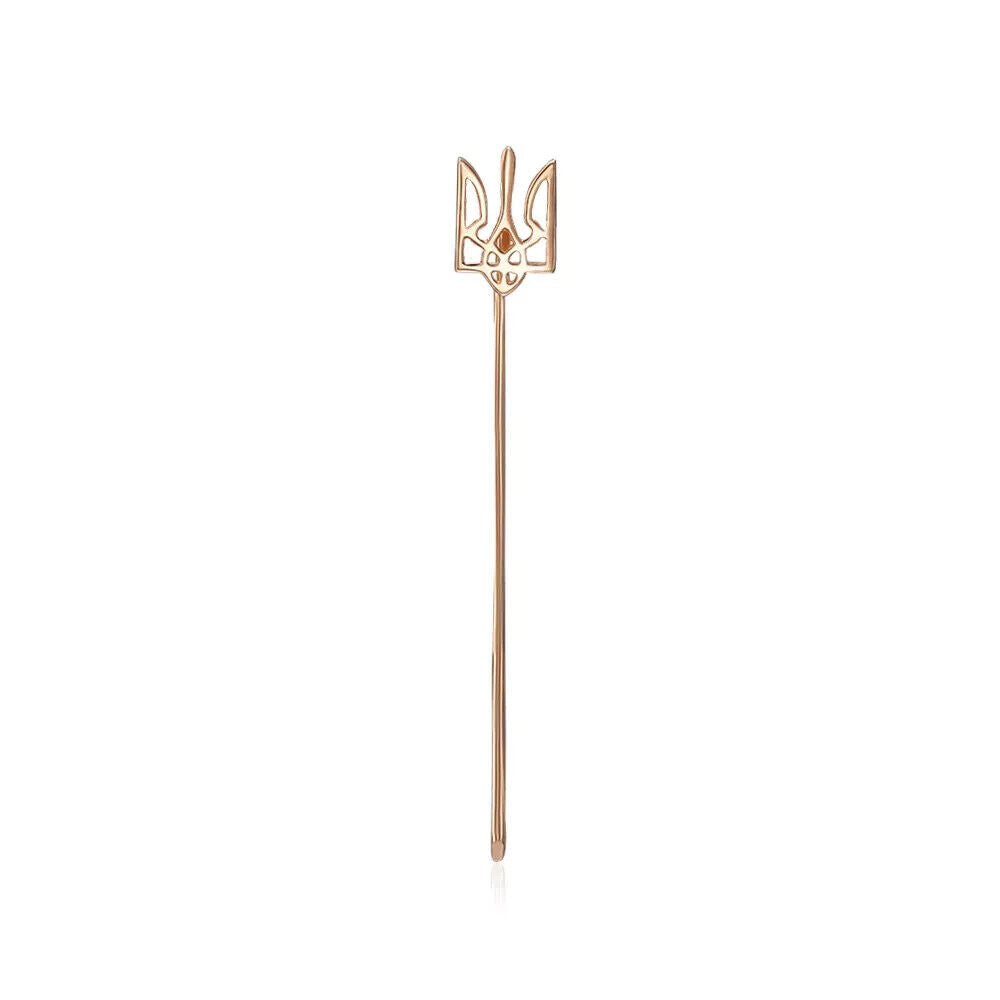 Hair Pin Brooch Ukrainian Trident Tryzub Ukraine Women Jewelry 14k gold (585)