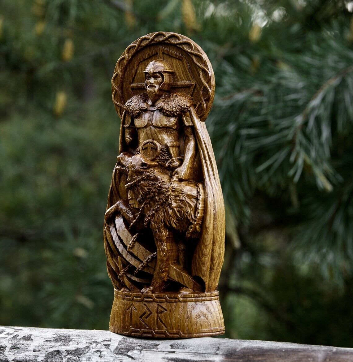 Tyr, God viking god Wood carved statue Pagan paganism, Fenrir, Odin, Wotan, Gift