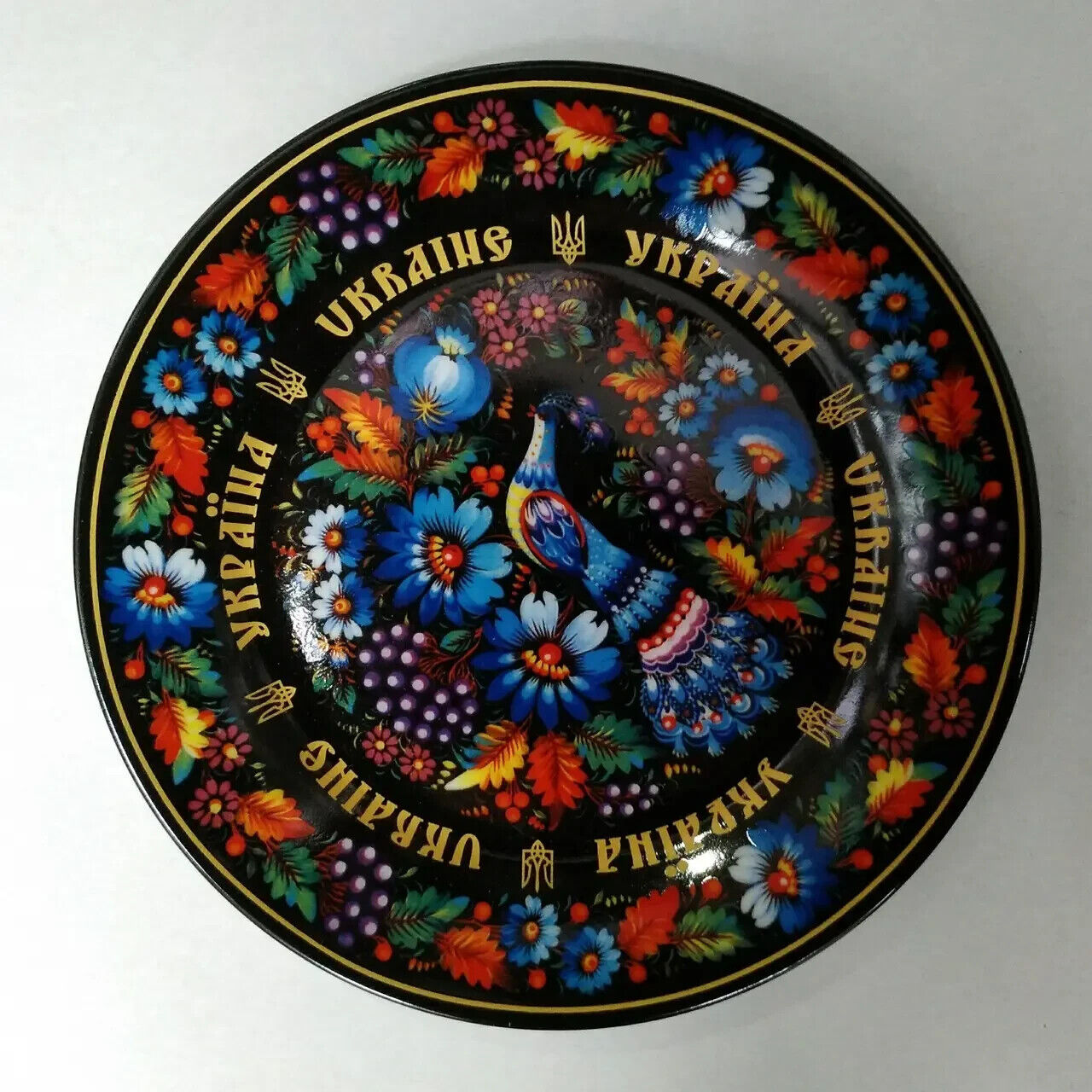 Decorative Plate Petrikovskaya painting Hand-painted Ukraine Wood (MDF)