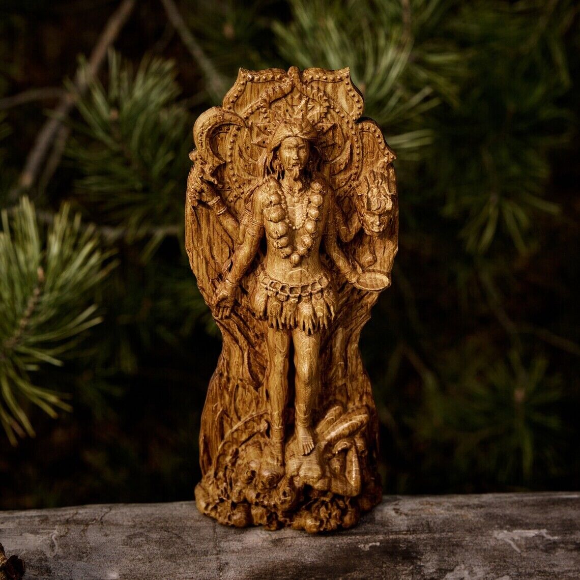 Kali Statue, Indian, Hindu Goddess Figurine Wood Carved Wooden Gift New