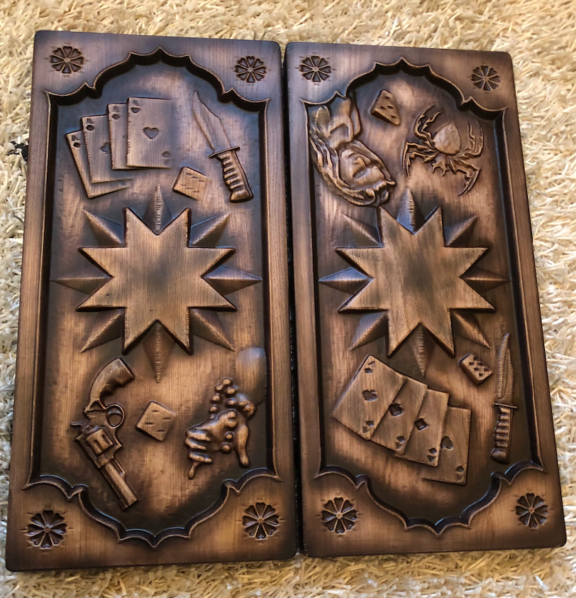 Artwork Backgammon "Lock, Stock, and Two Smoking Barrels" – Handcrafted Wooden Backgammon Set (58x28cm / 22.8x11 inches)