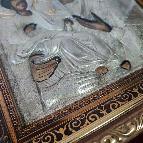 Virgin Mary Three-Handed Christian Orthodox Icon Greek Handmade w/ Frame