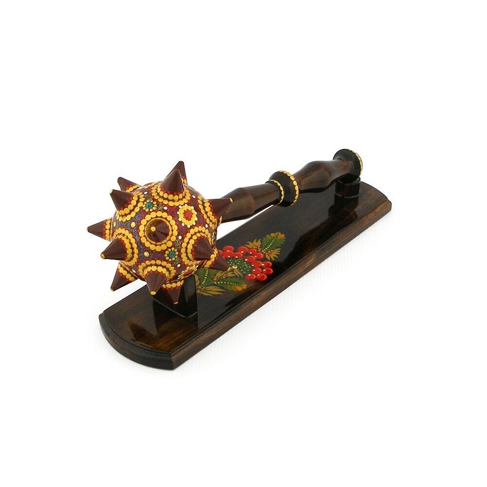 Decorative mace Petrikovskaya painting Hand-painted Figurine Ukraine Wood