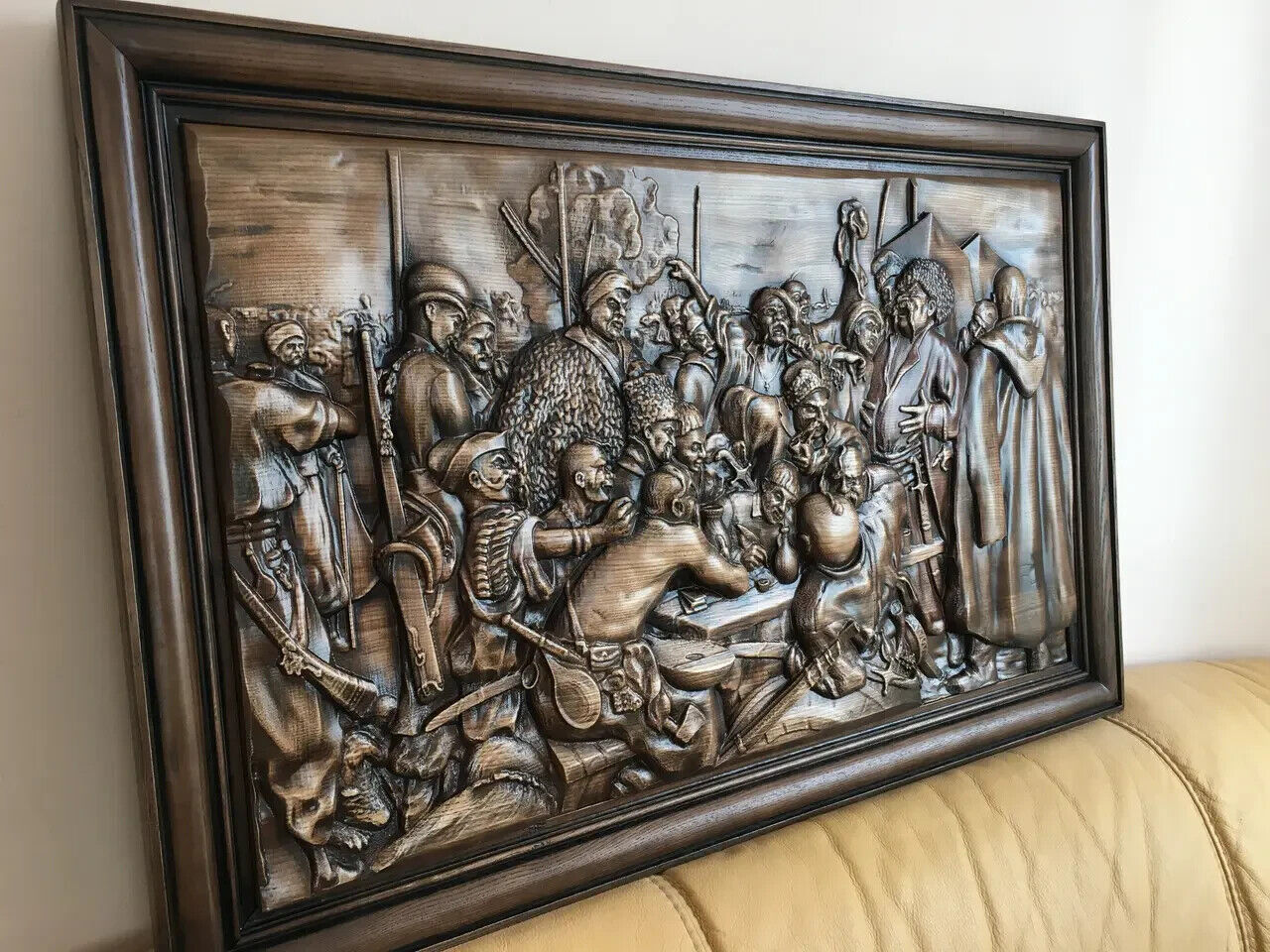 Cossacks Write Letter to Sultan Wood Carving Picture 3D Gift Panno Wall Decor