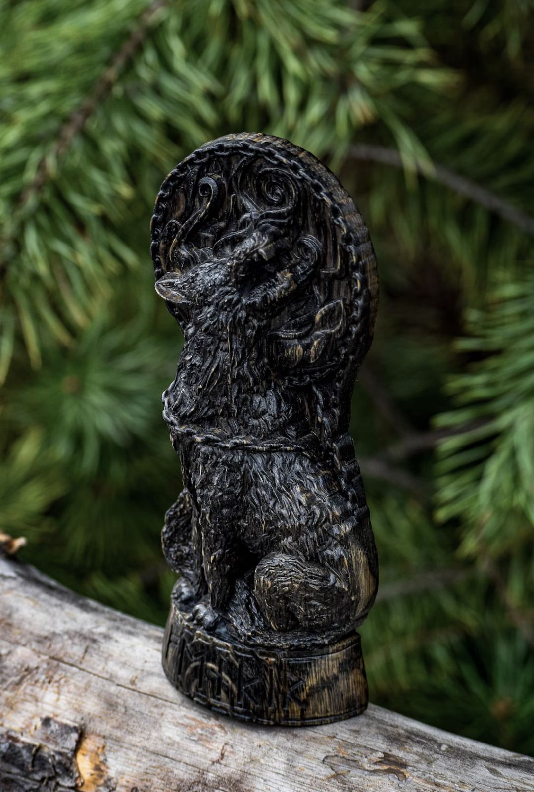 Fenrir Wolf Wooden altar statue Viking Nordic Pagan Decor Carved Figurine Gift