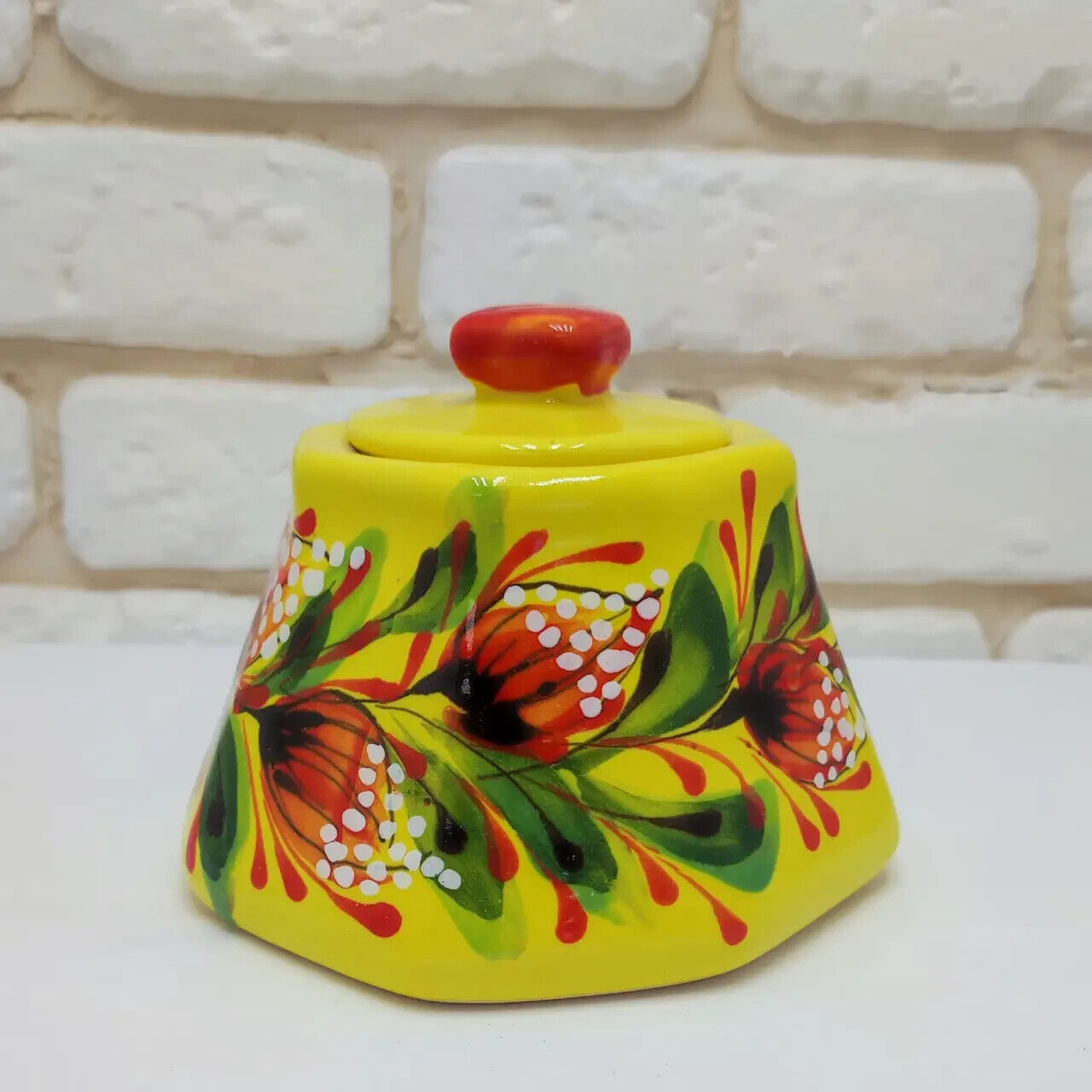 New Sugar Bowl Ceramic Ukraine Flowers Gift Hand Painted Vintage Style Honey Pot