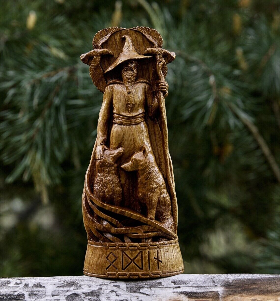 Odin Wanderer God Viking Wood carved Statue Pagan Allfather Wotan Altar Pantheon