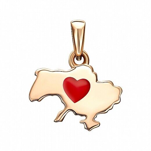 Pendant Ukrainian Red Heart Map Ukraine UA Necklace Jewelry Charm 14k gold (585)