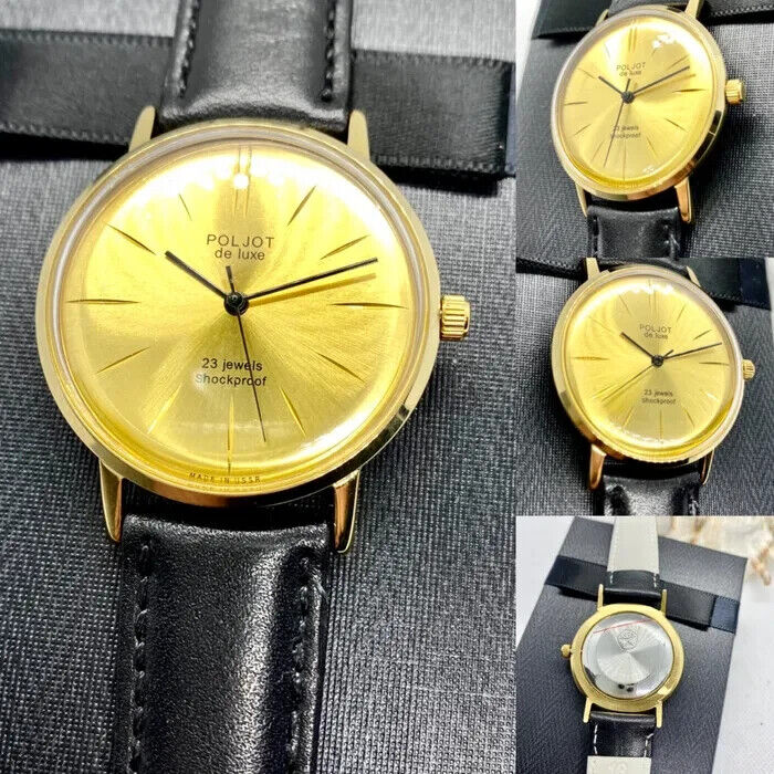 Poljot de Luxe Mens Watch Shockproof Ultra Slim Wristwatch USSR Soviet Serviced