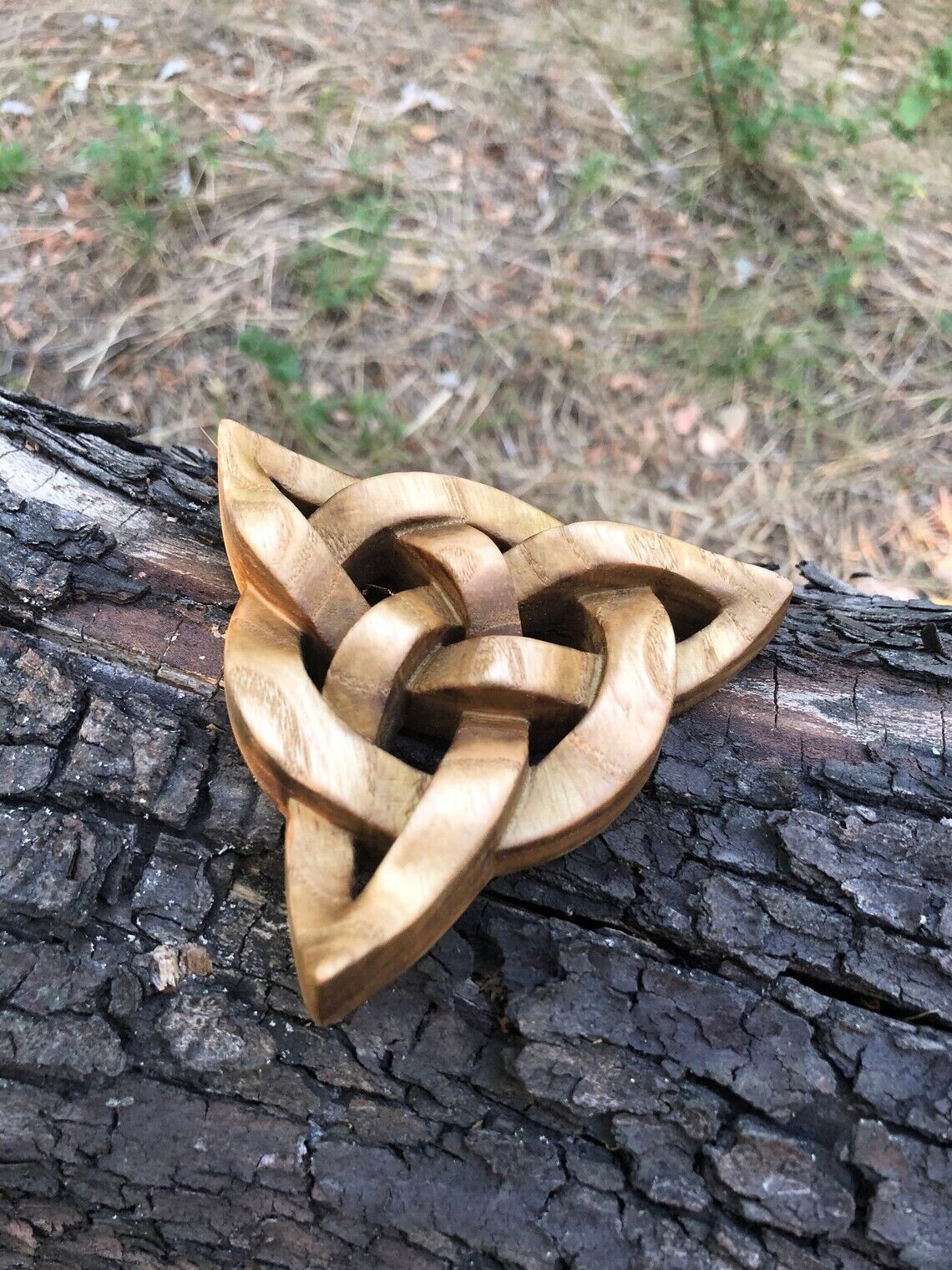Wood carved Triquetra, Hand carved, Triquetra Decor Wooden Gift New