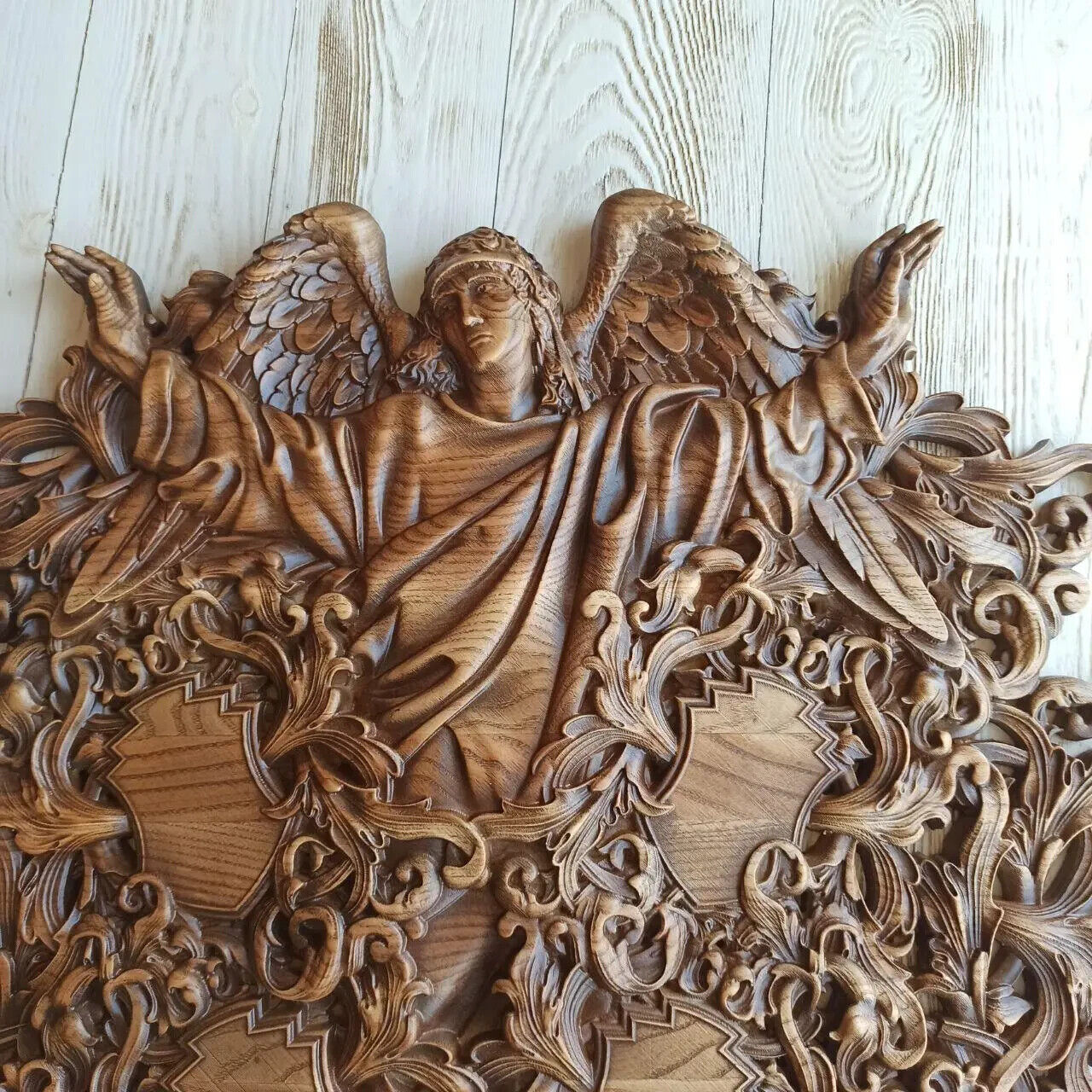 12" God Angel Art Work Wood Carving Picture 3D Handmade Gift Panno Wall Decor