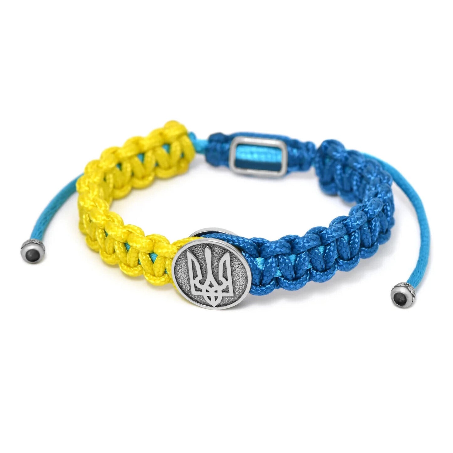 Bracelet - Silver 925 Trident Ukraine & Yellow Blue Thread Тризуб України