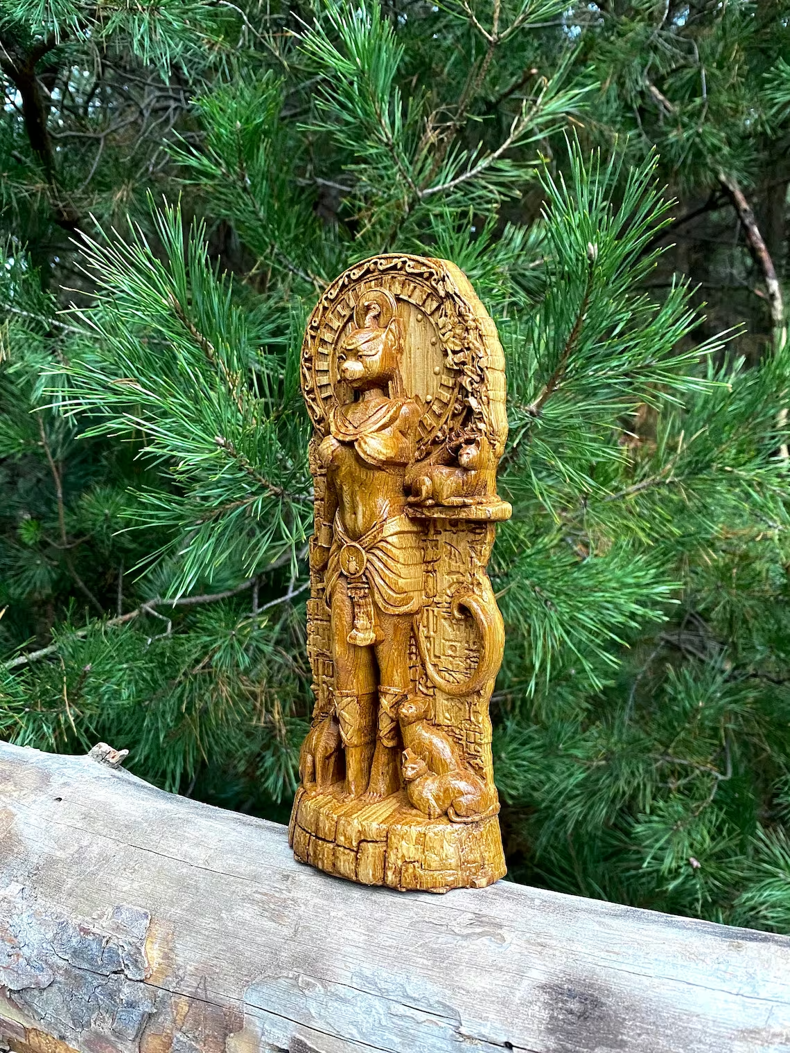 Bastet statue, Cat Goddess Egyptian, Wood carved Altar sculpture Feminine Wisdom
