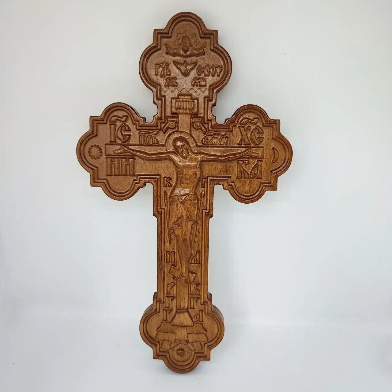 12" Wooden Cross Orthodox Carved Crucifix Jesus Christ Large Hand Altar Gift