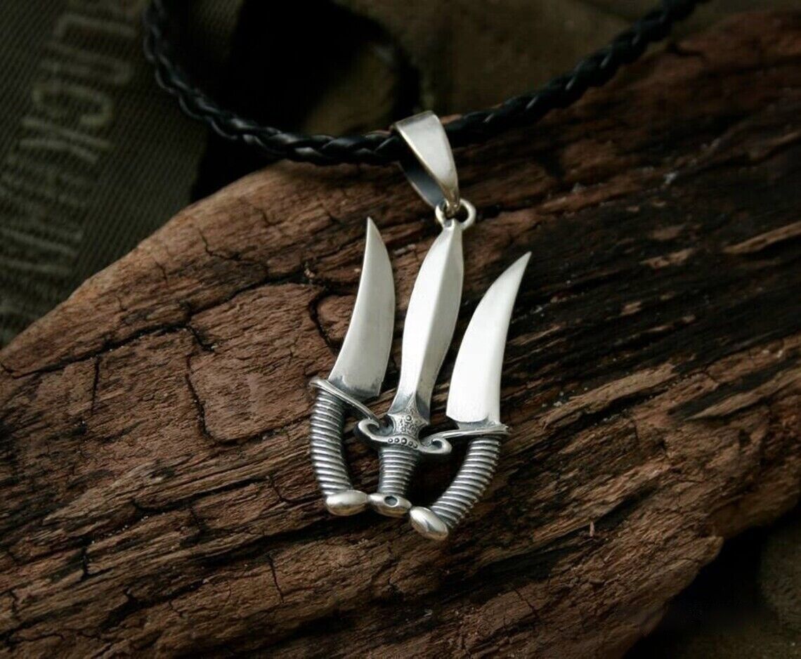 Knives Necklace Sword Pendant Ukrainian Trident Tryzub UA Sterling Silver 925