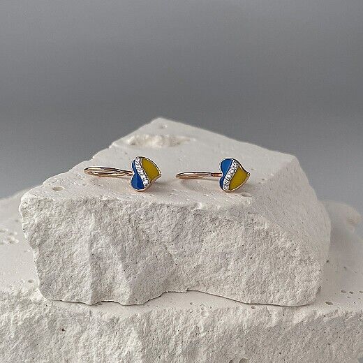 Earrings Ukrainian Flag Ukraine Symbol Heart Jewelry Charm Gift 14k gold (585)