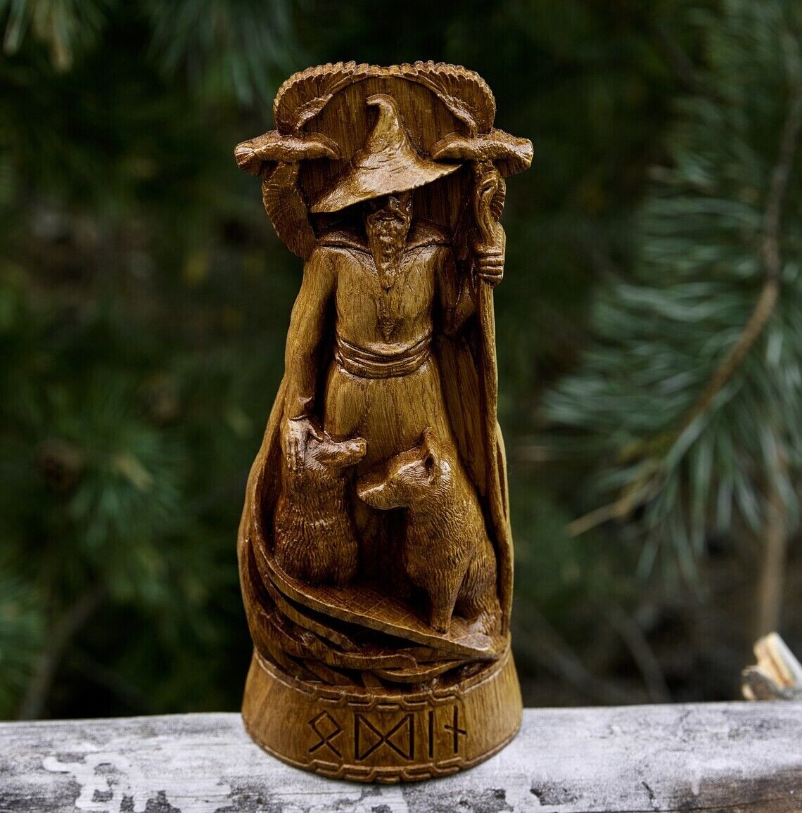 Odin Wanderer God Viking Wood carved Statue Pagan Allfather Wotan Altar Pantheon