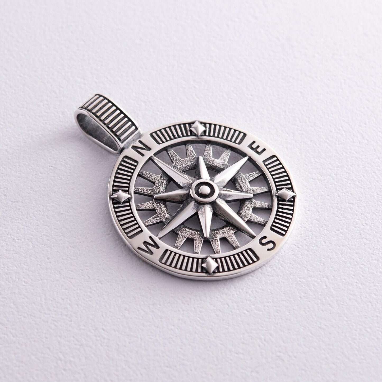 8.8 gr Men's Rose of Wind Compass Art Necklace Pendant Silver 925